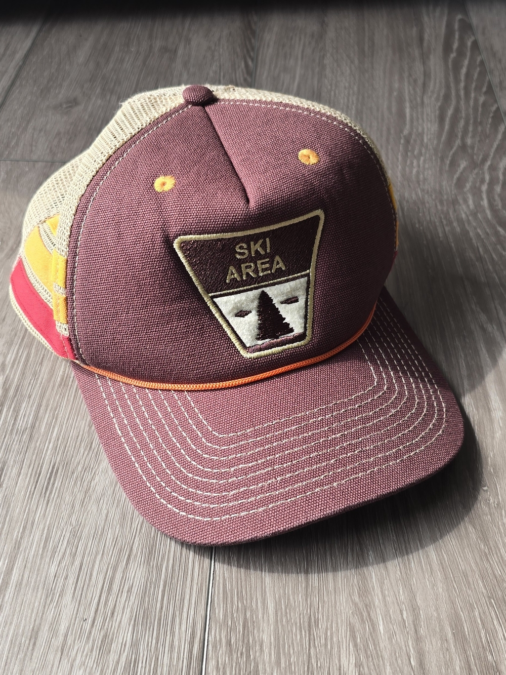 YoColorado Ski Area Trucker Hat Maroon Mesh Snapback Colorado Stripe Patch Cap